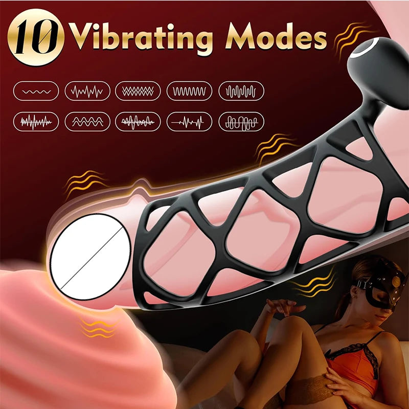 Vibrating Cock Ring Penis Sleeve Male Sex Toys - Silicone Net Sheath Delay Ejaculation Extender