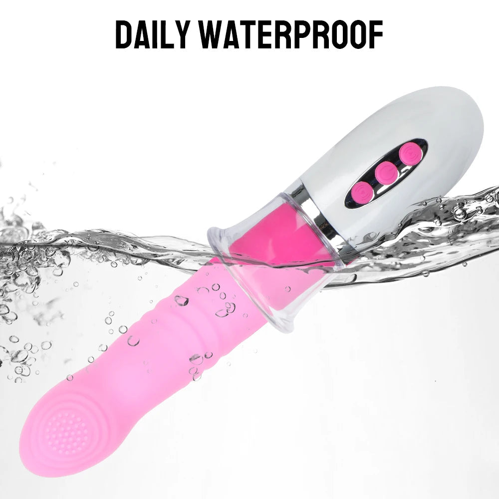 Tongue Clit Vibrator - Changeable Nipple Clamps Thrusting Vibrating Dildo Sex Toys