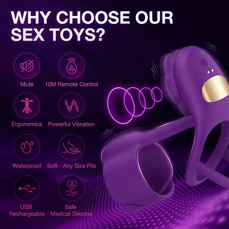 Domlust Remote Control Vibrating Cock Ring - Purple Rose Clit Stimlulator Couple Sex Toy