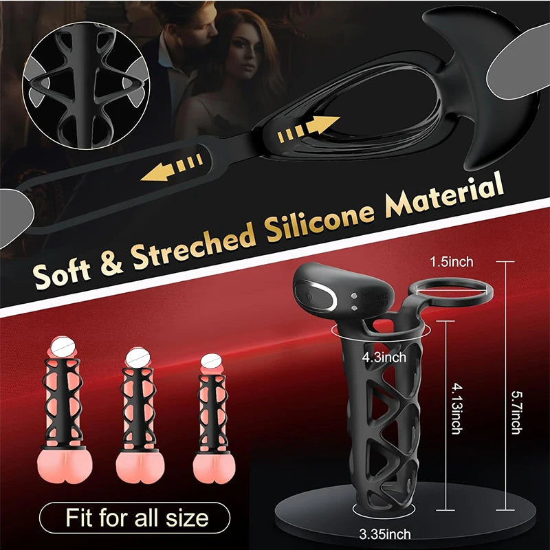 Vibrating Cock Ring Penis Sleeve Male Sex Toys - Silicone Net Sheath Delay Ejaculation Extender