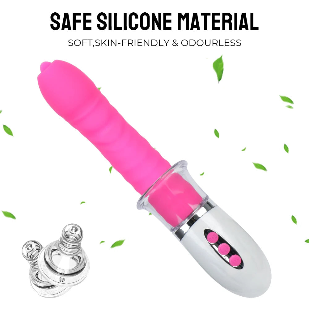 Tongue Clit Vibrator - Changeable Nipple Clamps Thrusting Vibrating Dildo Sex Toys