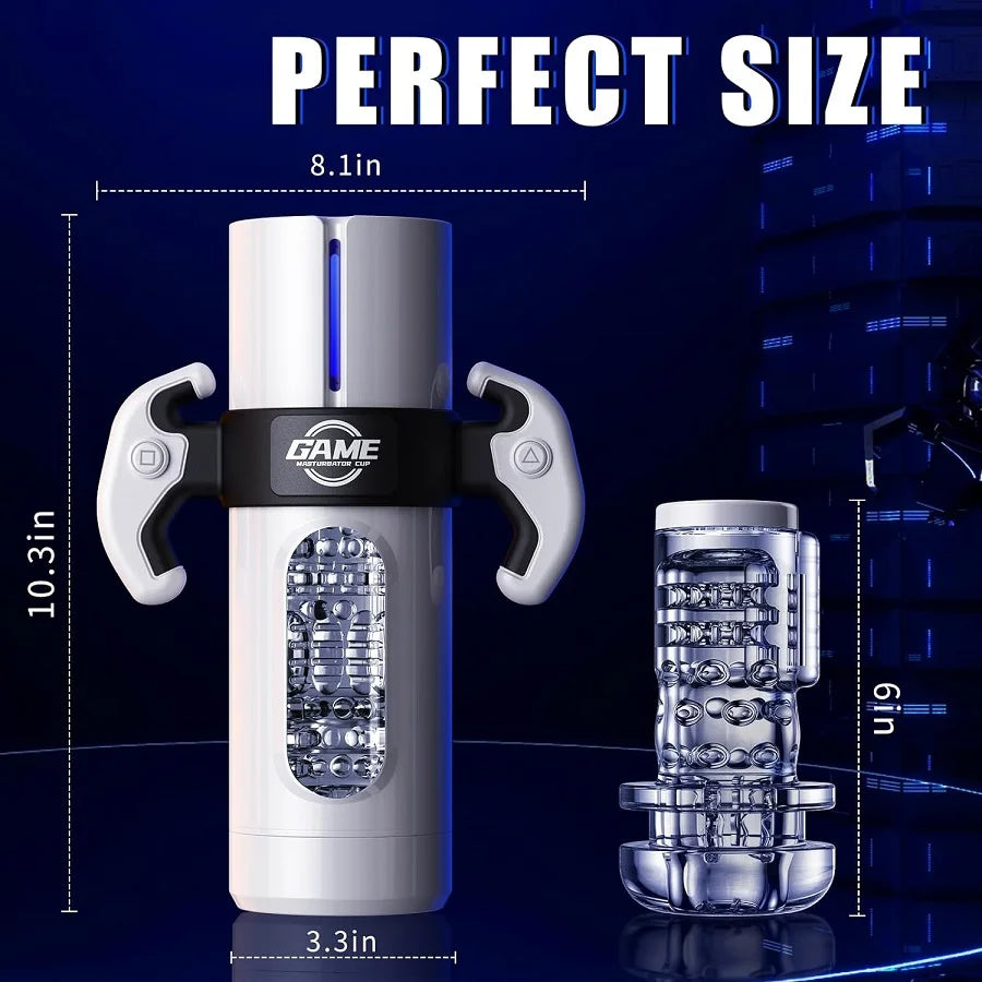Telescopic Sucking Male Masturbator - Realistic Pocket Pussy Adult Stroker with Handles