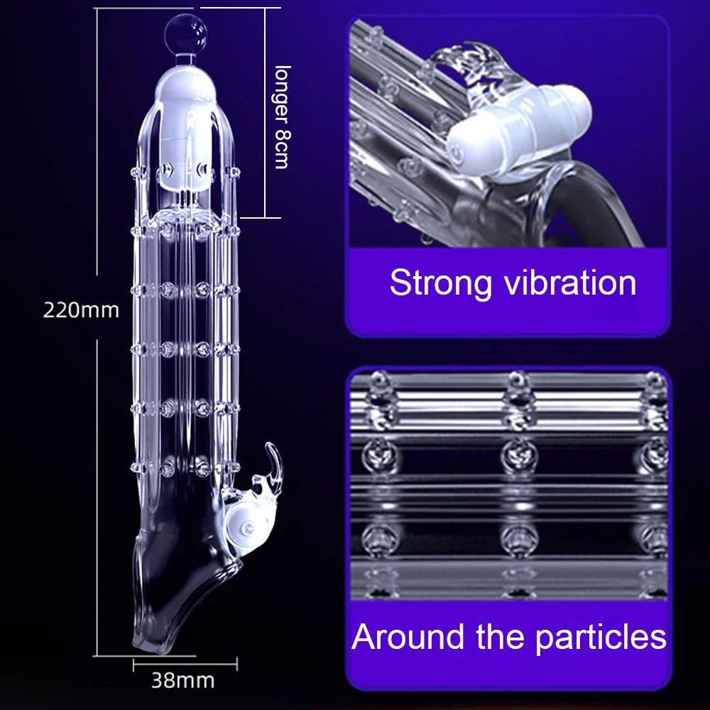 Cock Sleeve Vibrating Penis Enlarger - Vagina Clit Stimulator Condom Male Sex Toy