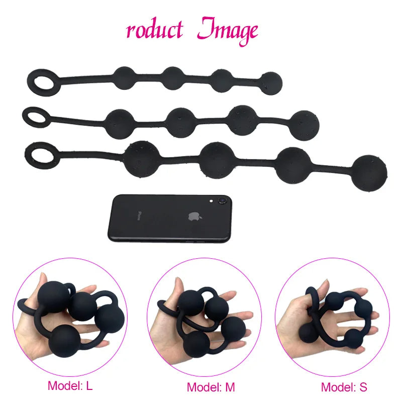 Long Anal Beads Butt Plug - Silicone Balls Vagina Anal Sex Toy for Women Men Masturbation