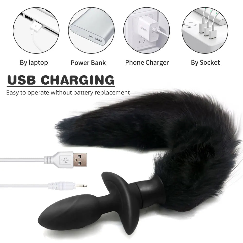 Fake Fox Tail Butt Plug - Remote Control Vibrating Analplug Rotating Panty Vibrator Role Play