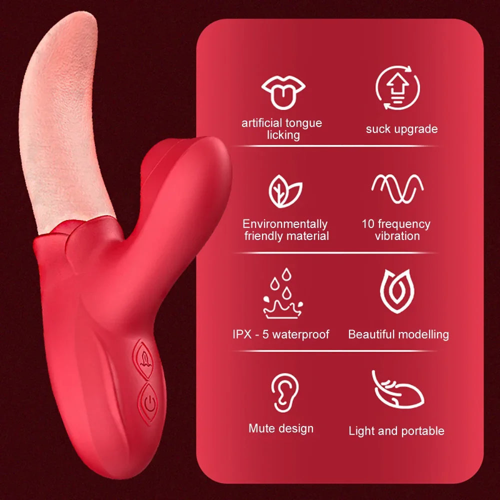 Realistic Tongue Clit G Spot Stimulator - Fantasy Vagina Licking Clitoral Suck Female Sex Toy