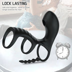 Remote Control Oral Clit Sucking Anal Beads Double Cock Ring - 3-in-1 Couple Sex Toys.