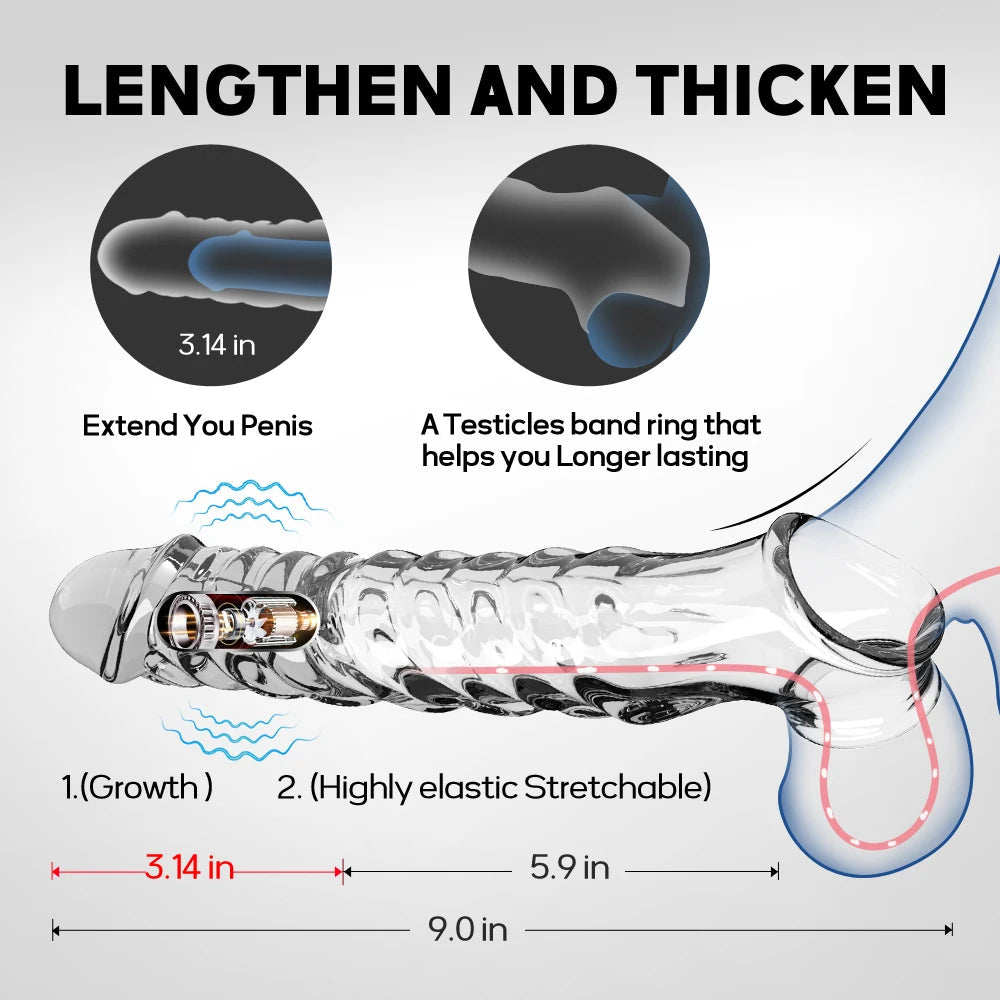 Vibrating Cock Sleeve Penis Enlarger - Penis Ring Delay Ejaculation Condom Sex Toy for Men