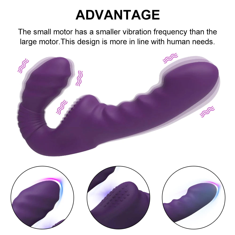 Strapless Strap On Double End Dildo Vibrator - Remote Control Vibrating Lesbian Masturbator