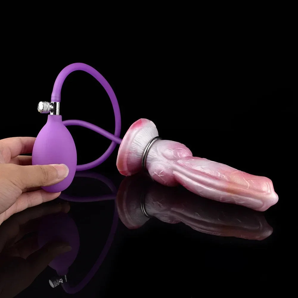 Inflatable Dog Dildo Butt Plug - Exotic Silicone Canine Anal Expander Vaginal Masturbator