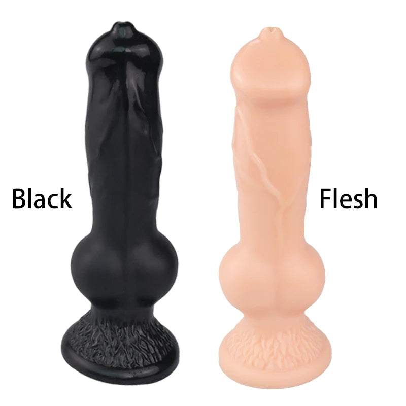Fantasy Dog Knot Dildo Butt Plug - Big Black Suction Cup Animaldildo Female Masturbation Toys