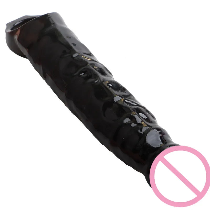 Realistic Black Dildo Cock Sleeve - Big Penis Eextender Silicone Strectchy Sex Toys for Men