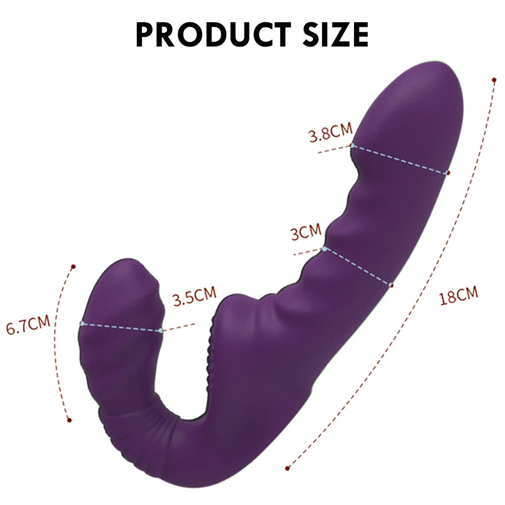 Strapless Strap On Double End Dildo Vibrator - Remote Control Vibrating Lesbian Masturbator