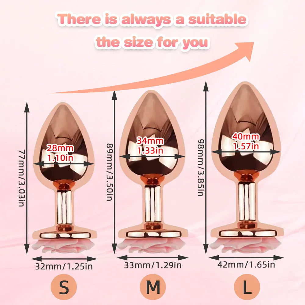 Rose Gold Butt Plug - 3pcs Metal Anal Plug Sex Toys for Men Women Beginners