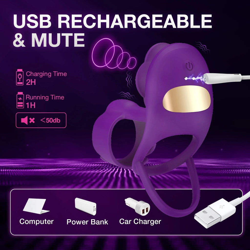 Domlust Remote Control Vibrating Cock Ring - Purple Rose Clit Stimlulator Couple Sex Toy