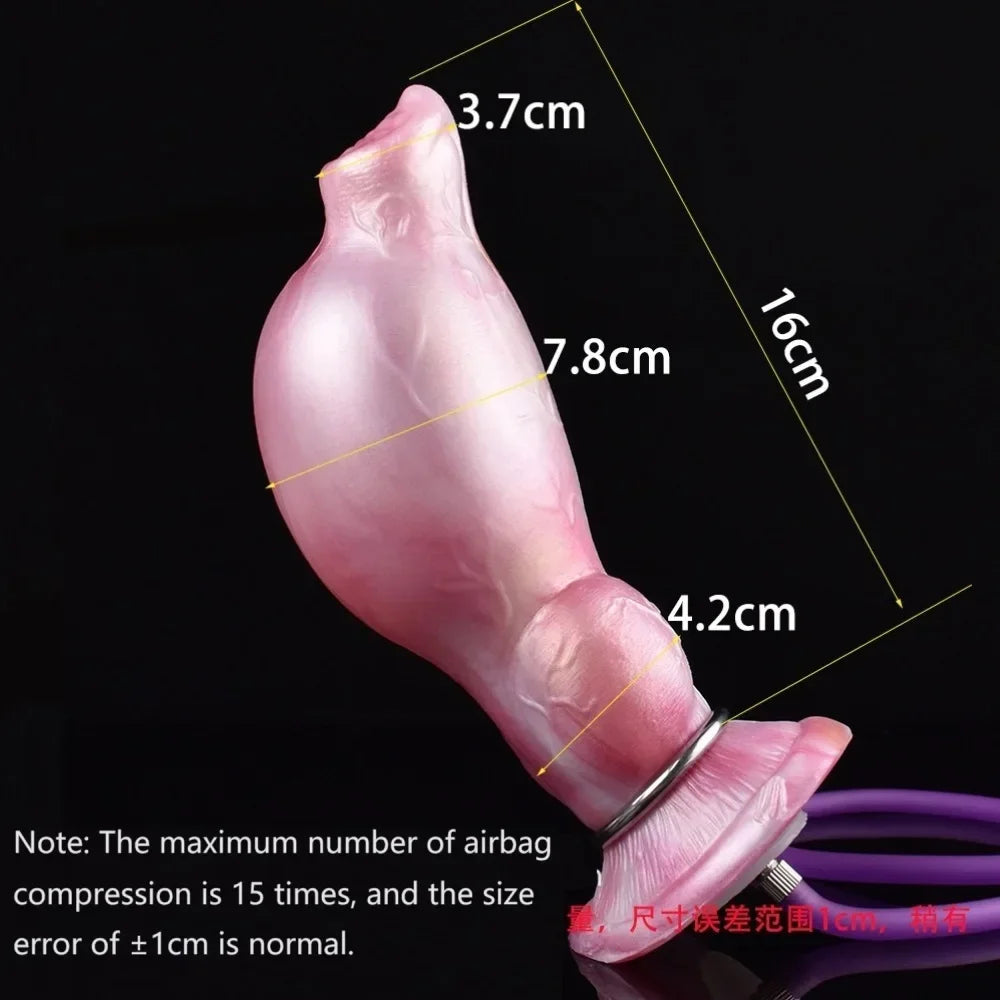 Inflatable Dog Dildo Butt Plug - Exotic Silicone Canine Anal Expander Vaginal Masturbator