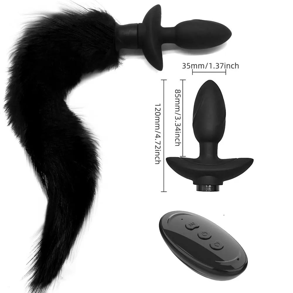 Fake Fox Tail Butt Plug - Remote Control Vibrating Analplug Rotating Panty Vibrator Role Play