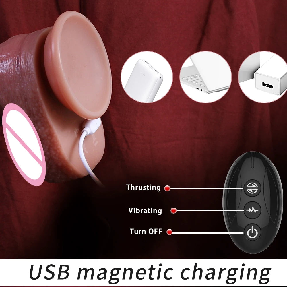Thrusting Realistic Dildo Butt Plug - Remote Control Sliding Skin Anal Dildos Sex Toys