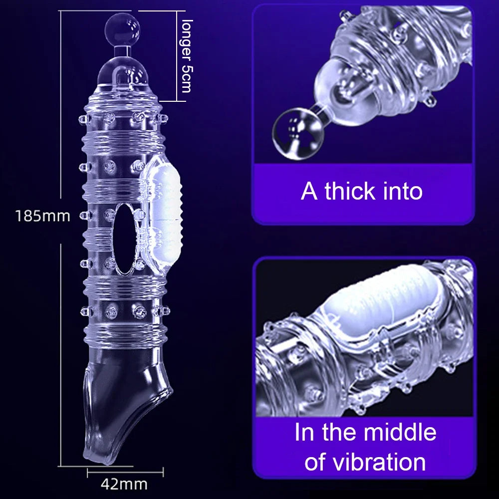 Cock Sleeve Vibrating Penis Enlarger - Vagina Clit Stimulator Condom Male Sex Toy