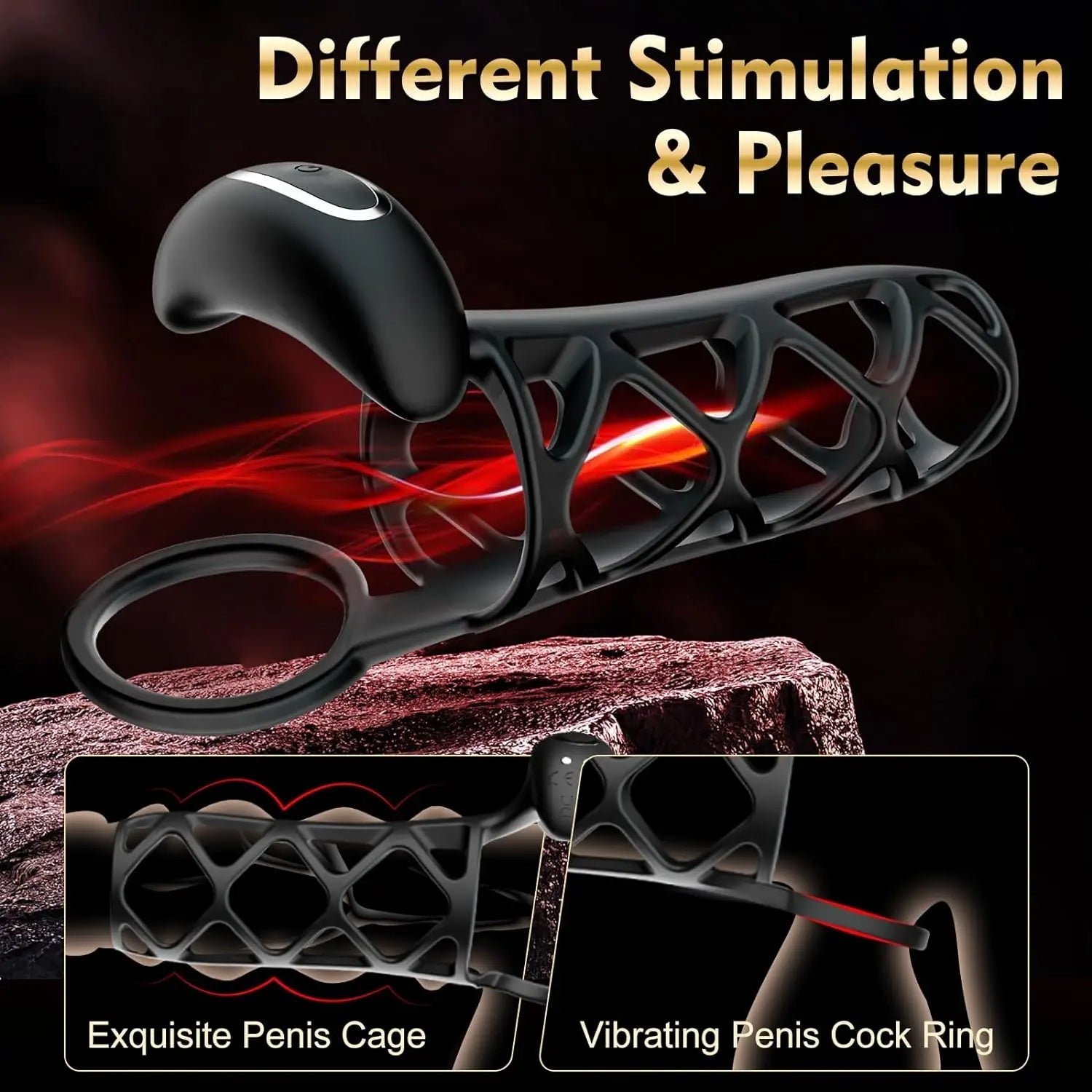 Vibrating Cock Ring Penis Sleeve Male Sex Toys - Silicone Net Sheath Delay Ejaculation Extender