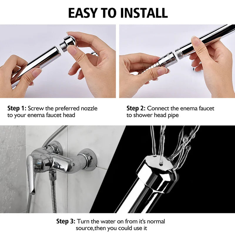 Metal Bidet Anal Douche Cleansing Kit - Faucet Enema Stainless Butt Cleaner with 3 Changing Head