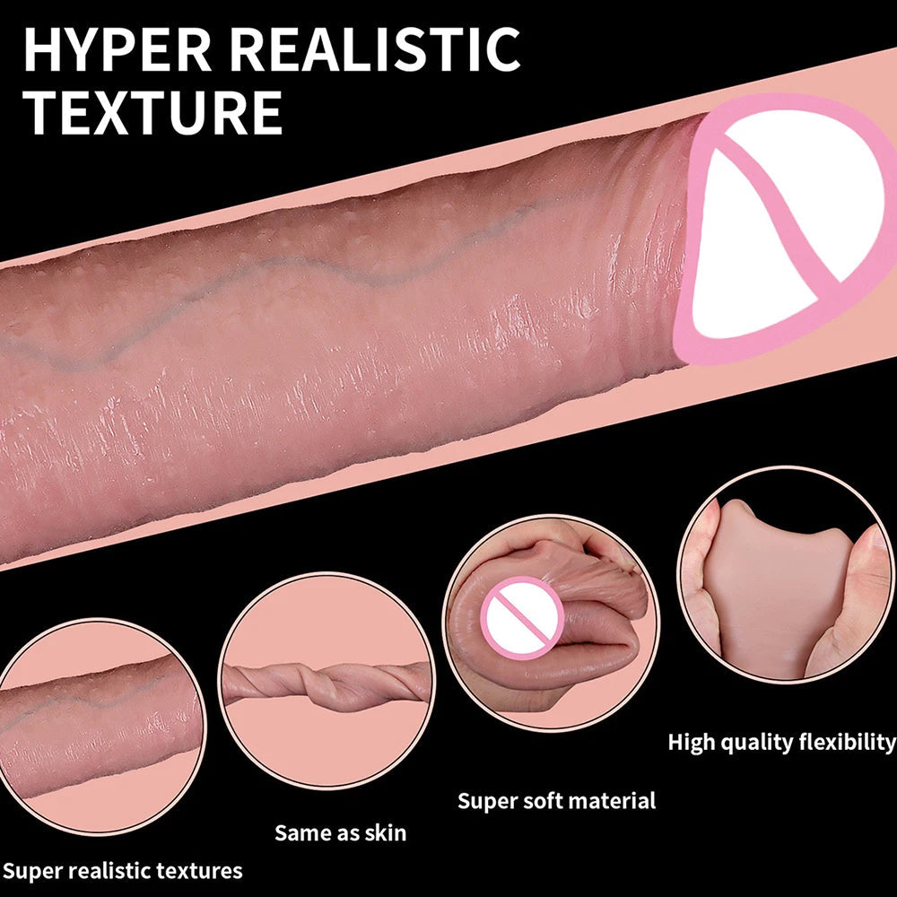 Silicone Cock Sleeve Penis Enlarger - Huge Realistic Condom Cockring Delay Ejaculation Sheath