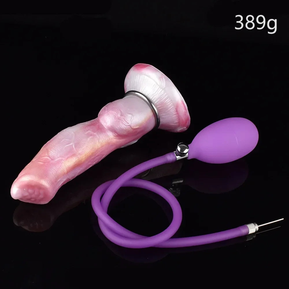 Inflatable Dog Dildo Butt Plug - Exotic Silicone Canine Anal Expander Vaginal Masturbator