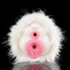 Domlust White Furry Pocket Pussy – Platinum Silicone Animal Fantasy Male Masturbator Dual Channel Vibrator Compatible Sex Toy for Men