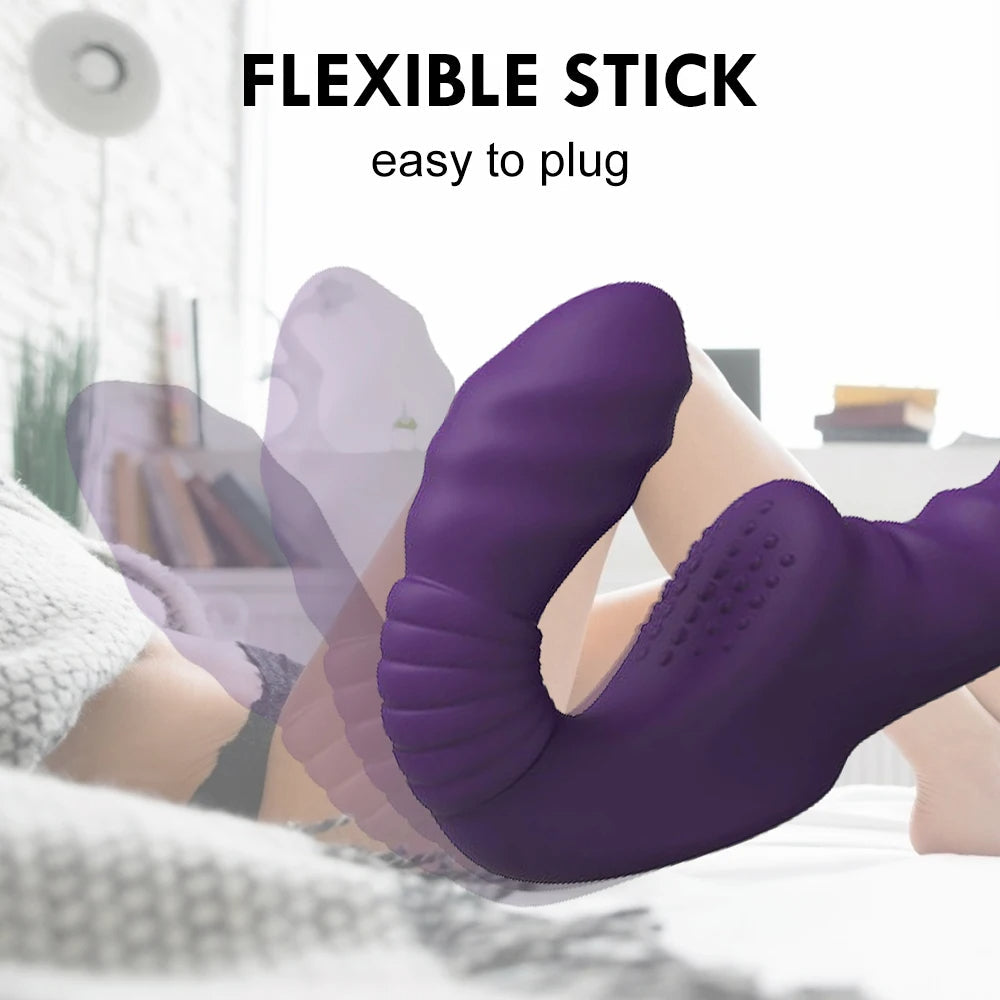 Strapless Strap On Double End Dildo Vibrator - Remote Control Vibrating Lesbian Masturbator