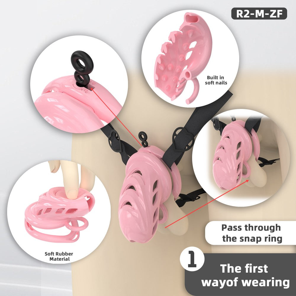 Male Chastity Cage with Soft Internal Stimulators – Breathable Waterproof Adjustable Device with 6 Ring Sizes & Discreet Lock (S/M)