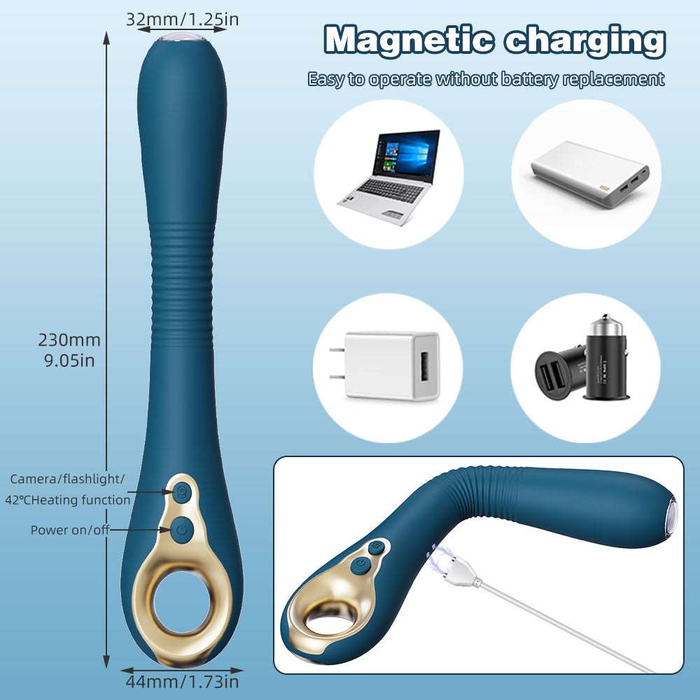 Endoscopic Vibrating Dildo – 360° Bendable | APP Control | Heat | G-Spot & Prostate | Pink / Blue