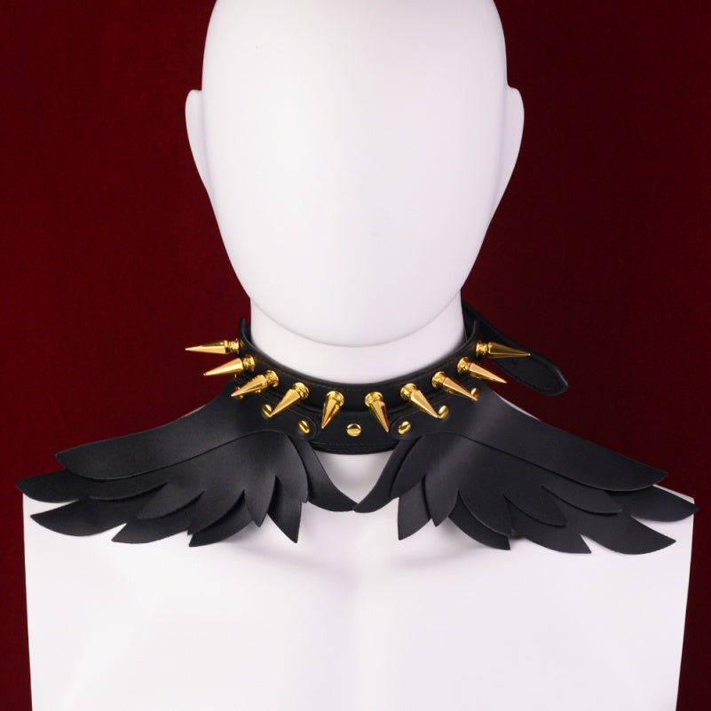 Bettie Bondage Black Leather Spiked Collar - Submissive Couple Strapon BDSM Toys