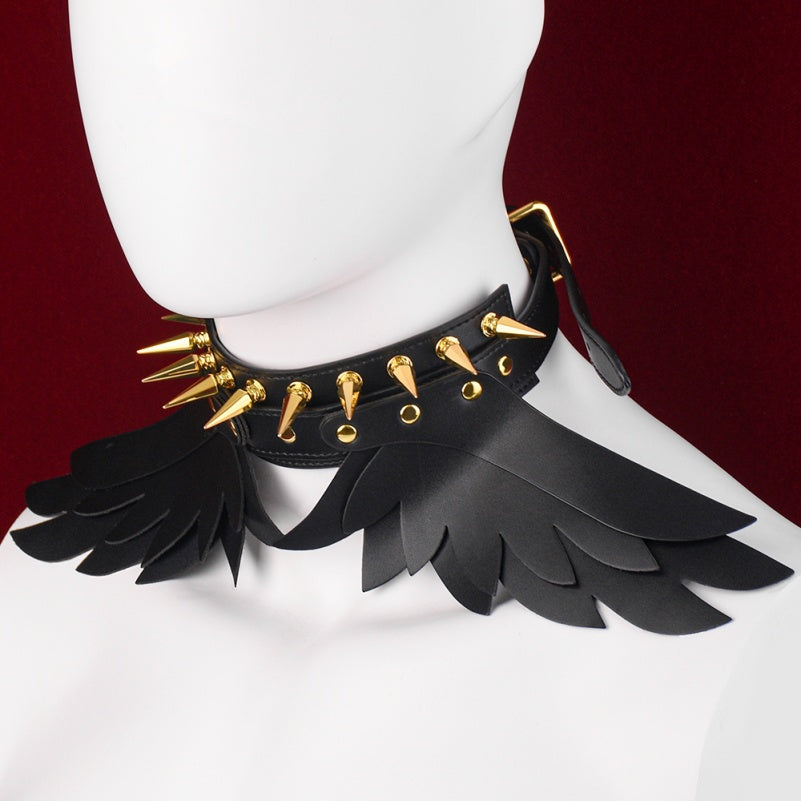 Bettie Bondage Black Leather Spiked Collar - Submissive Couple Strapon BDSM Toys