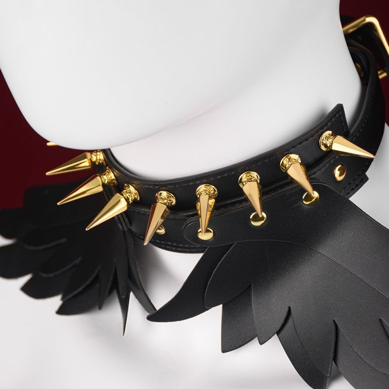 Bettie Bondage Black Leather Spiked Collar - Submissive Couple Strapon BDSM Toys
