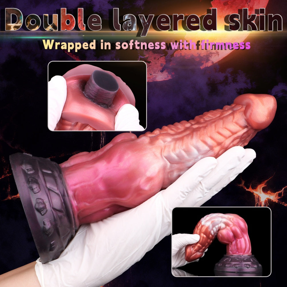 Blood-Red Dragon Dildo | 9" Flared Knot Monster Cock | Dual-Density Silicone | Domlust