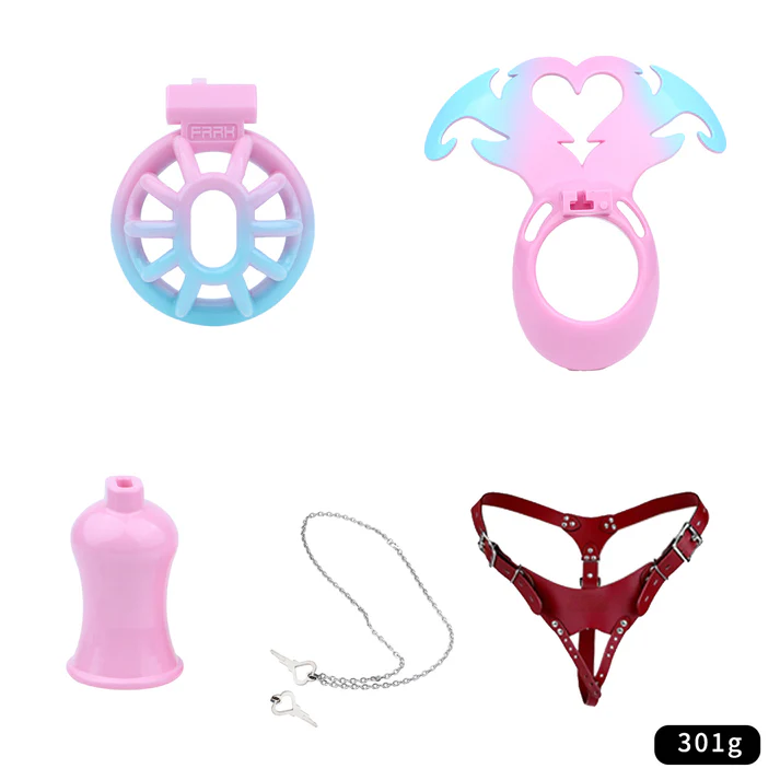 Succubus Heart Chastity Cage – ABS Male Chastity Device with Plate | Short & Long Cage | 3 Ring Sizes | Optional Three-Way Belt