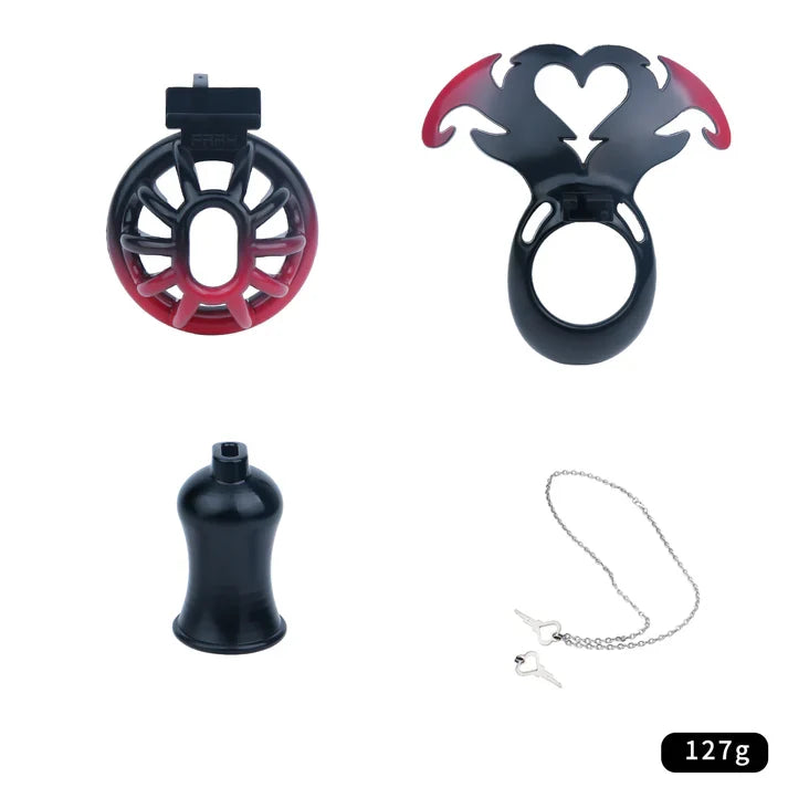 Succubus Heart Chastity Cage – ABS Male Chastity Device with Plate | Short & Long Cage | 3 Ring Sizes | Optional Three-Way Belt