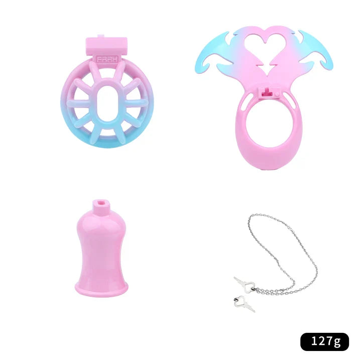 Succubus Heart Chastity Cage – ABS Male Chastity Device with Plate | Short & Long Cage | 3 Ring Sizes | Optional Three-Way Belt