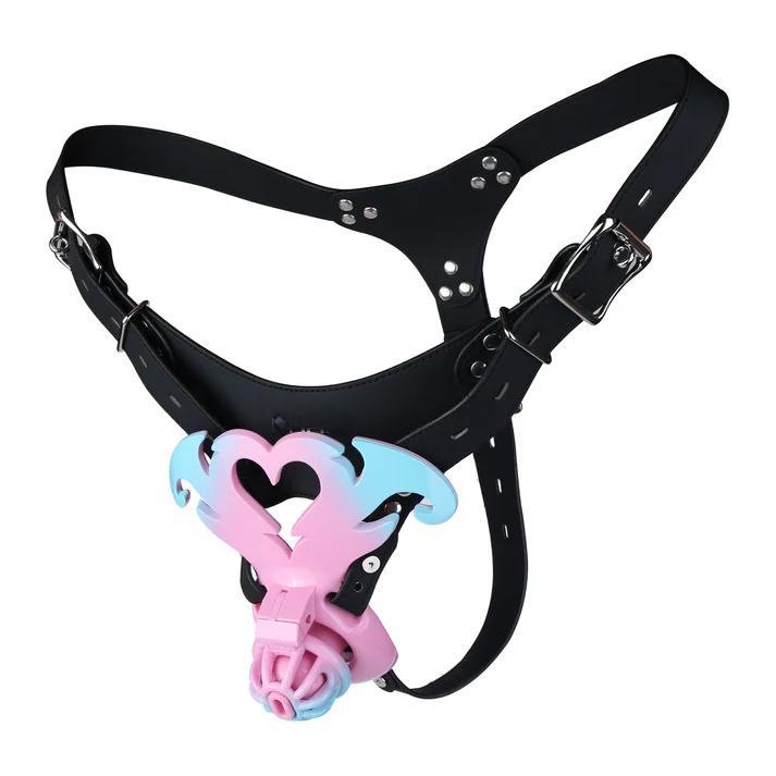 Succubus Heart Chastity Cage – ABS Male Chastity Device with Plate | Short & Long Cage | 3 Ring Sizes | Optional Three-Way Belt