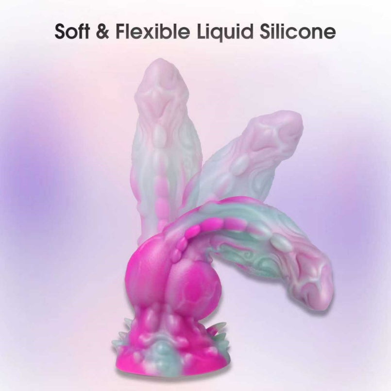 Monster Dog Dildo – Suction Cup Platinum Silicone | 9 Inch Fantasy Swirl | Ribbed Shaft | Domlust