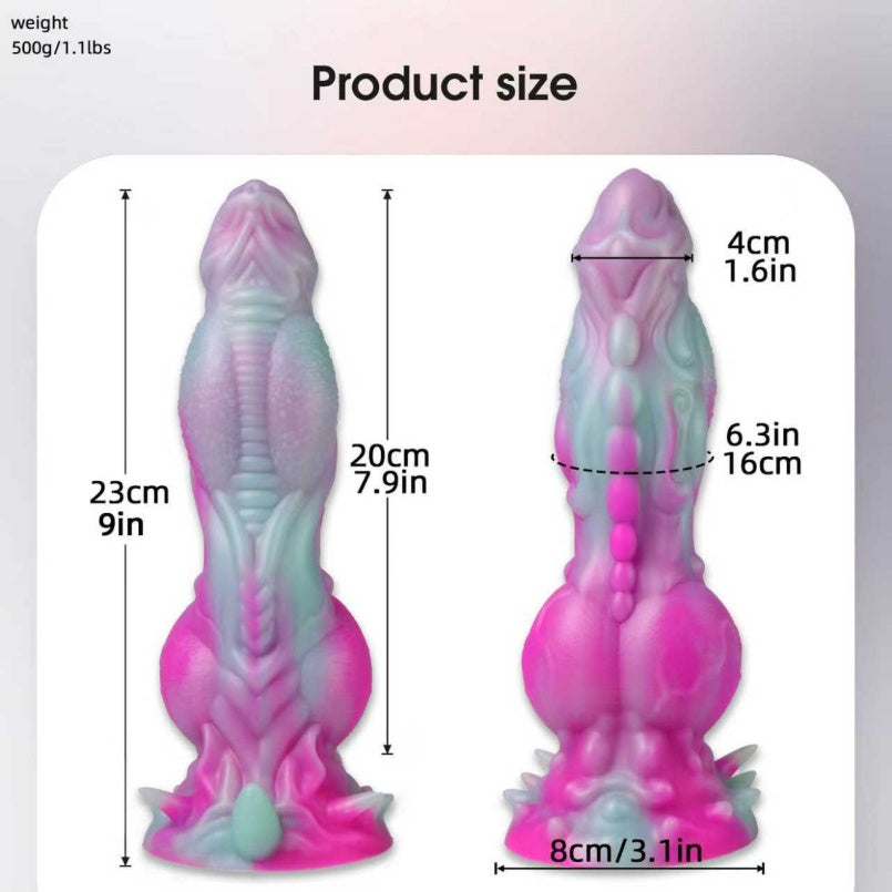 Monster Dog Dildo – Suction Cup Platinum Silicone | 9 Inch Fantasy Swirl | Ribbed Shaft | Domlust