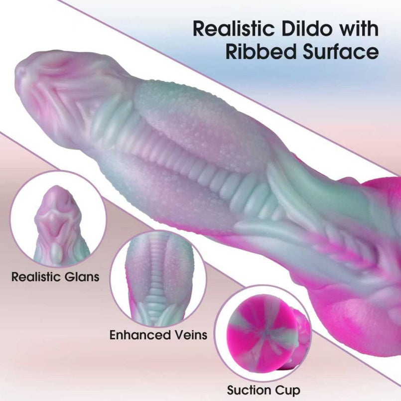 Monster Dog Dildo – Suction Cup Platinum Silicone | 9 Inch Fantasy Swirl | Ribbed Shaft | Domlust