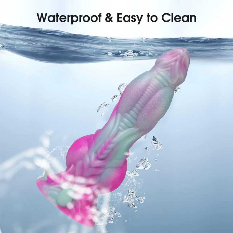Monster Dog Dildo – Suction Cup Platinum Silicone | 9 Inch Fantasy Swirl | Ribbed Shaft | Domlust