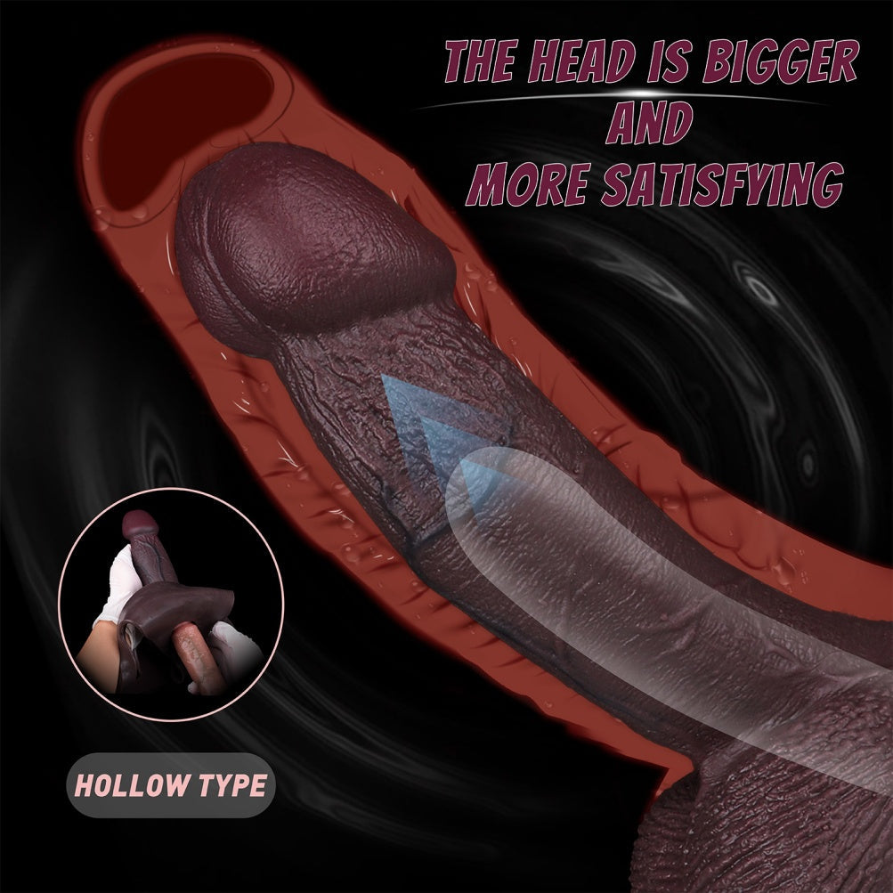 Black Hollow Dildo Penissleeve Extender Pants - Wearable Silicone Sheath Underwear for Men