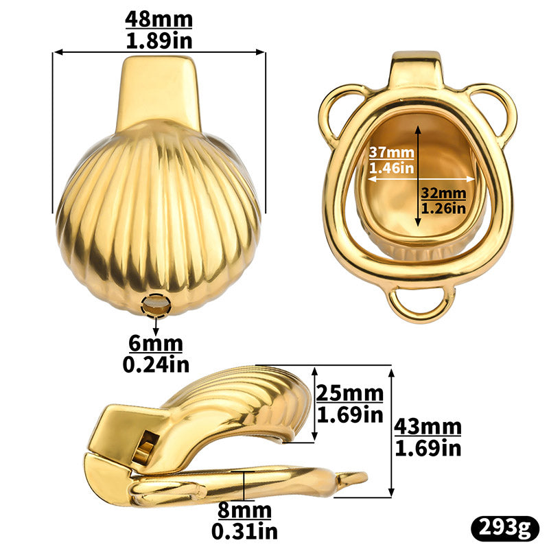 Small Gold Shell-Shaped Chastity Cage – Comfortable & Venus’ Shell Lock