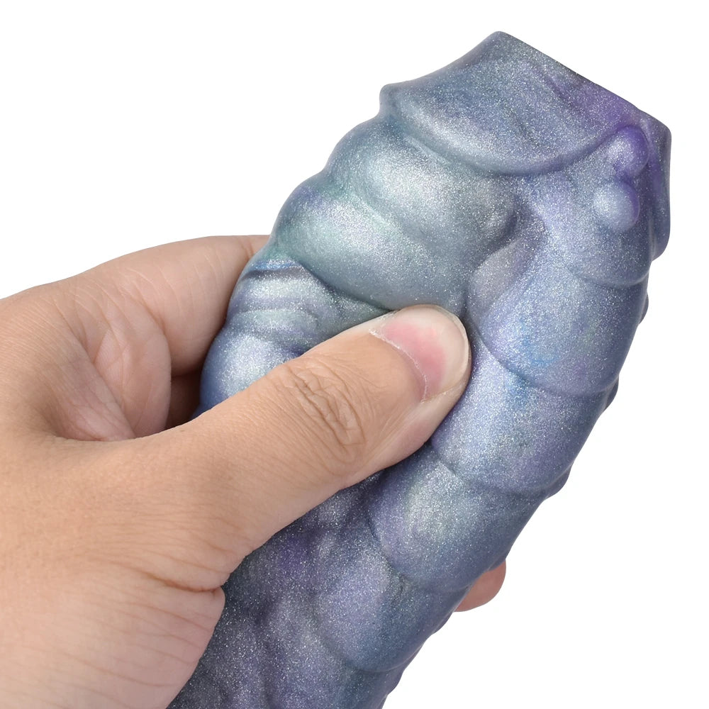 Ribbed Dragon Cock Sleeve Jacking Off - Silicone Monsterdildo Penis Enlarger Sex Toy for Men