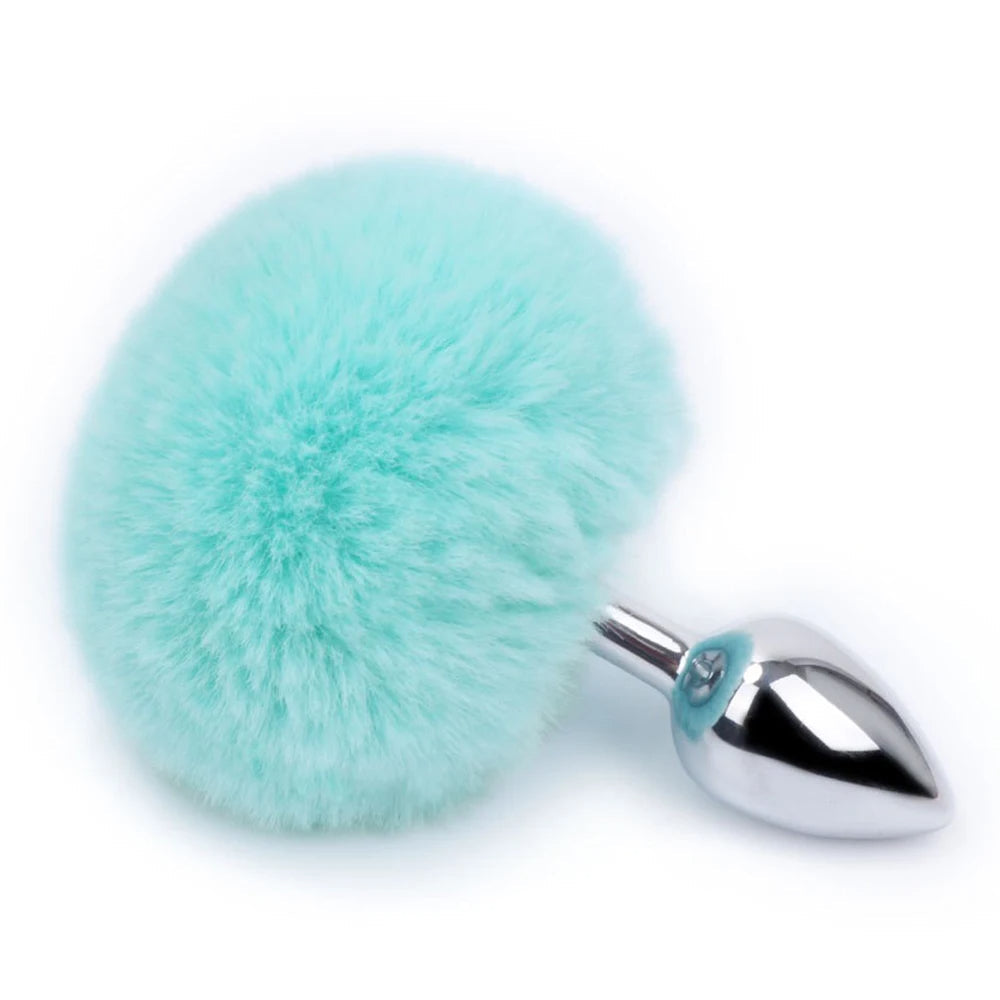 Metal Dildo Fluffy Rabbit Tail Anal Plug - Small Stainless Steel Furry Butt Plug Sex Toys