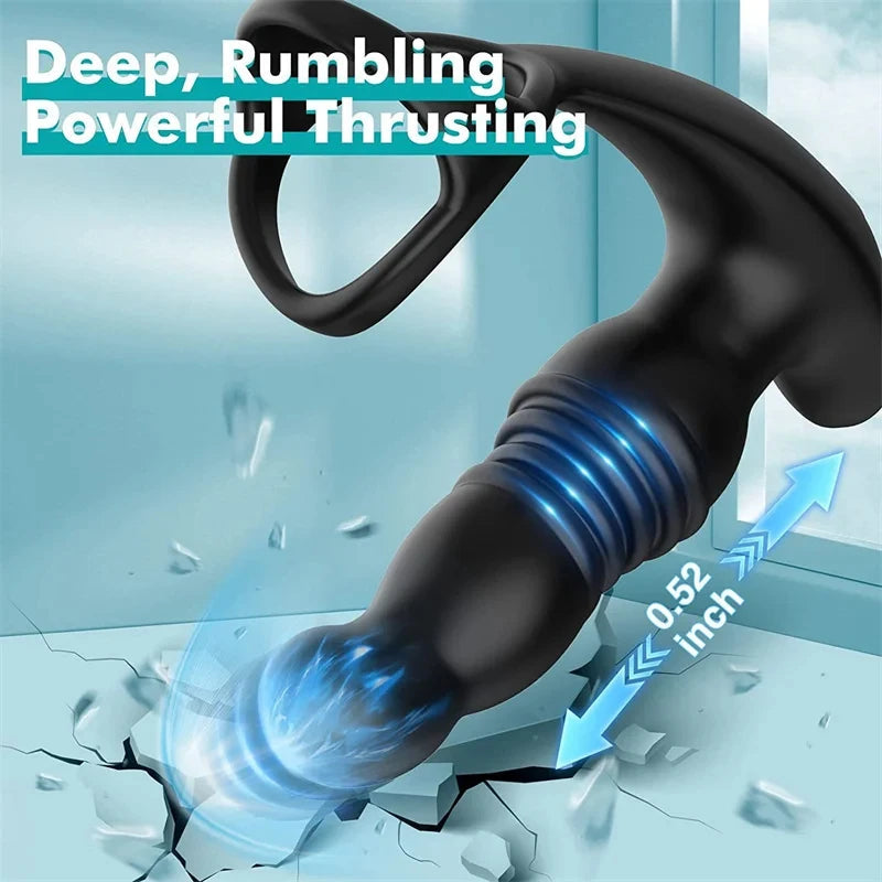 Remote Control Thrusting Dildo Prostate Massager- Cock Ring Delay Ejaculation Male Sex Toy