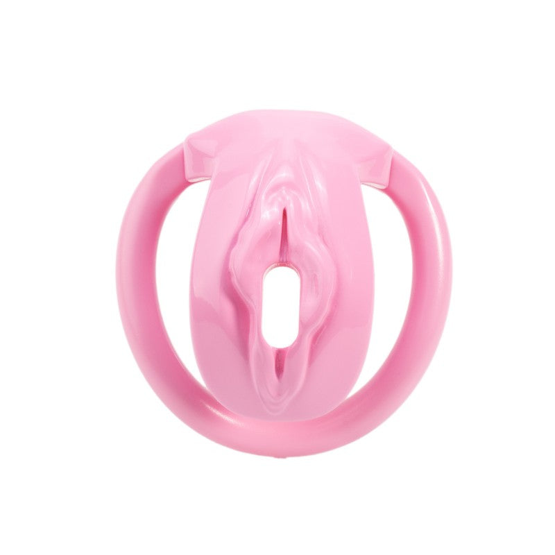 Realistic Vulva Shaped Chastity Cage Set – Pink & Black | Adjustable Flatness (-10 / -5 / 0) | 4 Progressive Ring Sizes