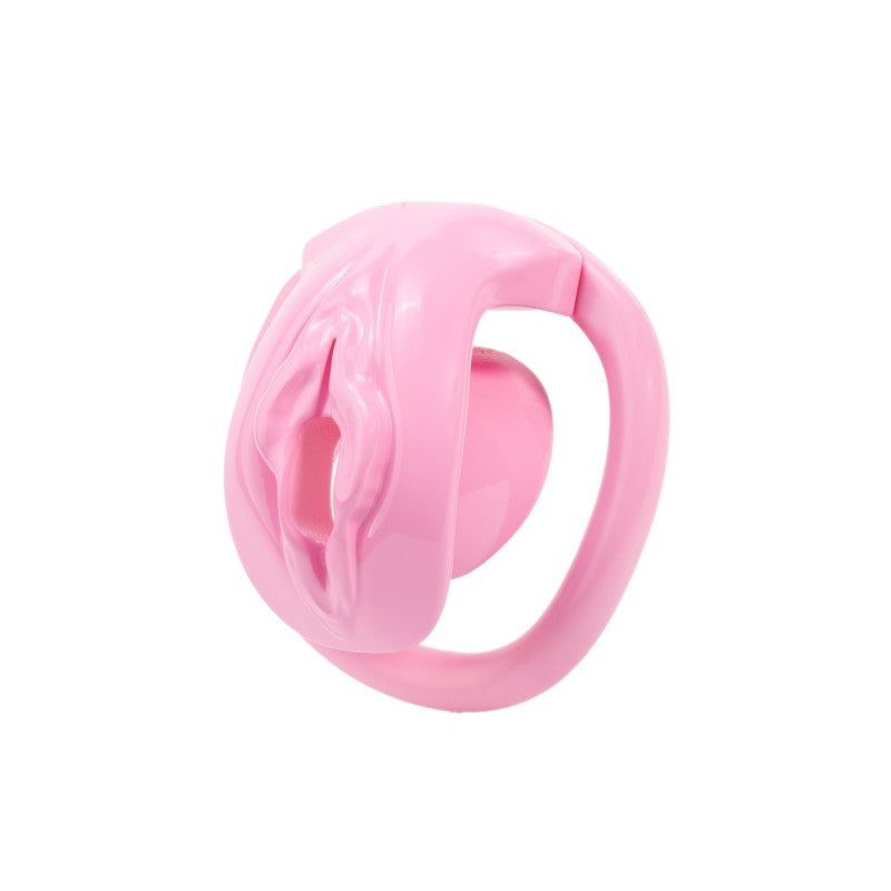Realistic Vulva Shaped Chastity Cage Set – Pink & Black | Adjustable Flatness (-10 / -5 / 0) | 4 Progressive Ring Sizes